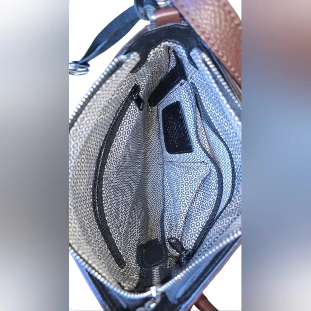 EUC Brighton Aidan Shoulderbag Black Chocolate leather hobo w/ woven acc… - Picture 4 of 11